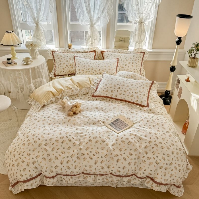 91家纺网 家纺一手货源 找家纺 眠屿家纺 2024新款全棉40支13372花边四件套 妃子笑