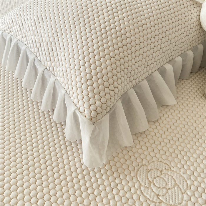 91家纺网 家纺一手货源 找家纺 2024新款抗菌凉豆豆提花床裙款凉席-花朵系列 冰豆豆花朵系列-床裙款 柠檬黄