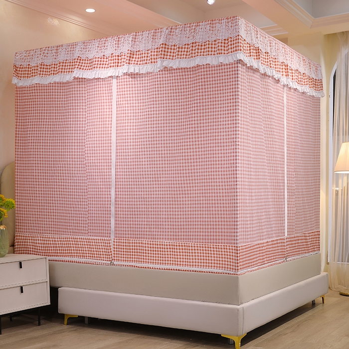 91家纺网 家纺一手货源 找家纺 初心2025新款坐床遮光蚊帐系列 红小格