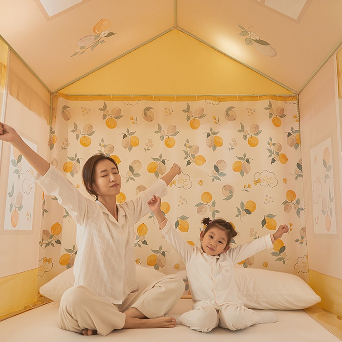 91家纺网 家纺一手货源 找家纺 迪凡保罗 2025新款城堡遮光防摔坐床蚊帐 清新柠檬