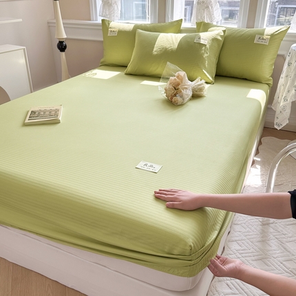 91家纺网 家纺一手货源 找家纺 眠博士 2024新款A类轻奢时尚全棉60贡缎提花床笠 床笠-提花豆绿