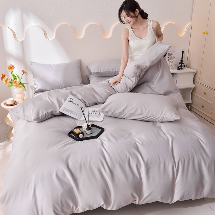 91家纺网 家纺一手货源 找家纺 简爱家纺 2025新款水洗真丝四件套 雅致灰