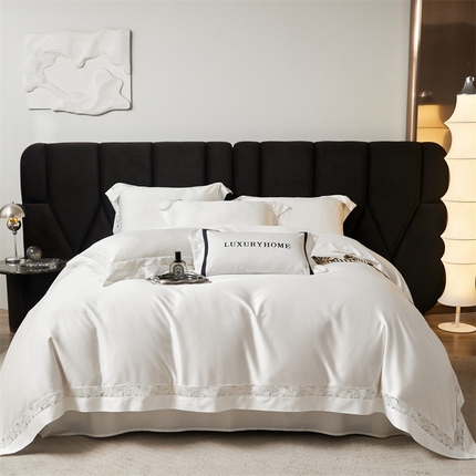 91家纺网 家纺一手货源 找家纺 时忆 2024新款100支天丝棉镂空四件套 柏林 雅白