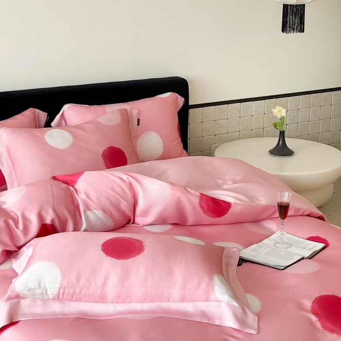 91家纺网 家纺一手货源 找家纺 优悦 2024新款天丝印花四件套 波普时尚-粉