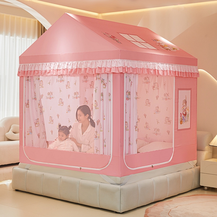 91家纺网 家纺一手货源 找家纺 迪凡保罗 2025新款城堡遮光防摔坐床蚊帐 花园小兔