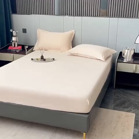 91家纺网 家纺一手货源 找家纺 宅家居 2024新款贡缎水洗真丝单品床笠三件套 香槟金