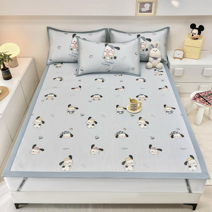 91家纺网 家纺一手货源 找家纺 全季家居 2024新款5A抗菌小清新数码印花冰藤席 调皮小狗（床席款）