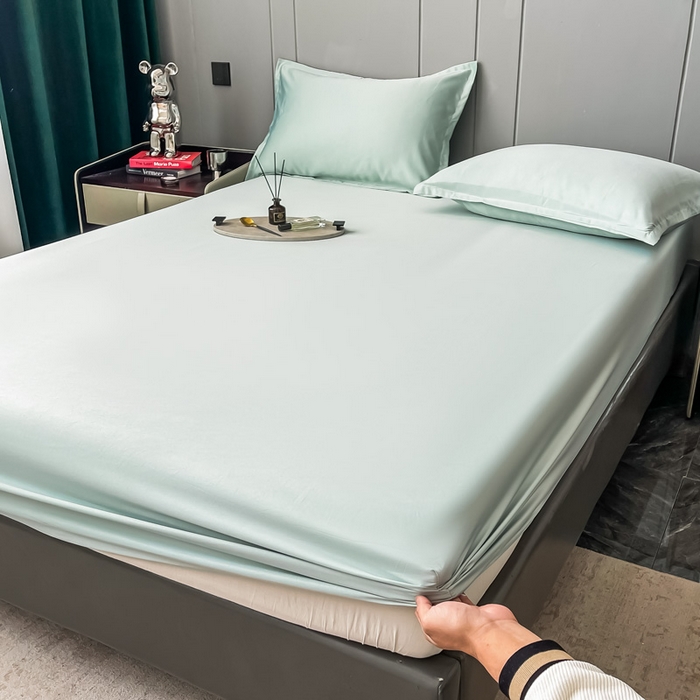 91家纺网 家纺一手货源 找家纺 宅家居 2024新款贡缎水洗真丝单品床笠三件套 梵星蓝