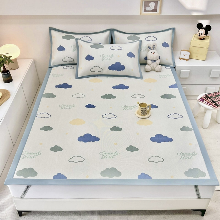 91家纺网 家纺一手货源 找家纺 全季家居 2024新款5A抗菌小清新数码印花冰藤席 云朵（床席款）