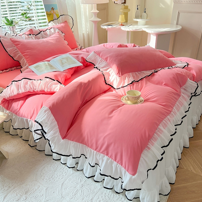 91家纺网 家纺一手货源 找家纺 （总）唐人居 2025新款水洗棉麻亲肤蕾丝花边四件套