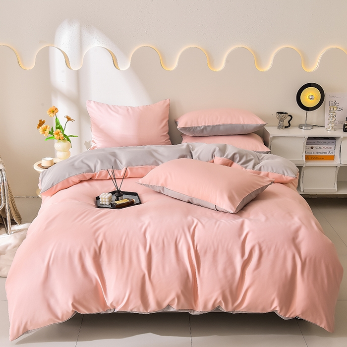 91家纺网 家纺一手货源 找家纺 简爱家纺 2025新款水洗真丝四件套 戴妃粉+雅致灰