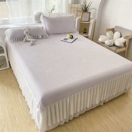 2024新款抗菌凉豆豆提花床裙款凉席-花朵系列 冰豆豆花朵系列-床裙款 冰藤紫