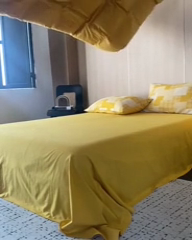 91家纺网 家纺一手货源 找家纺 安莱生活 2024年新品双层纱拼布田园纽扣款四件套 拼布田园纽扣款-姜黄