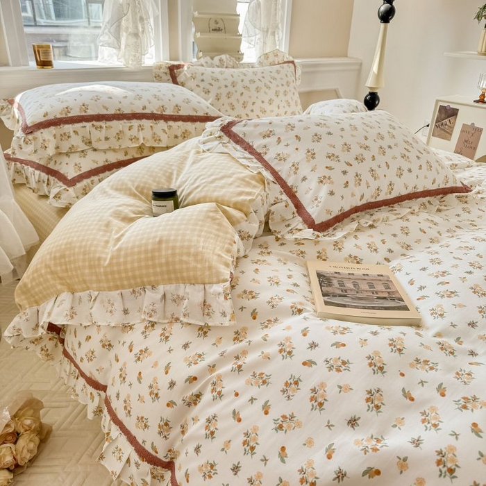 91家纺网 家纺一手货源 找家纺 眠屿家纺 2024新款全棉40支13372花边四件套 妃子笑