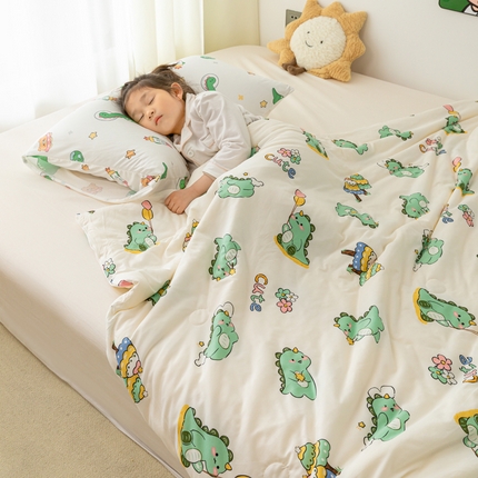 91家纺网 家纺一手货源 找家纺 寐眠 寐眠 2024新款针织棉大豆夏被【儿童图】 绿恐龙