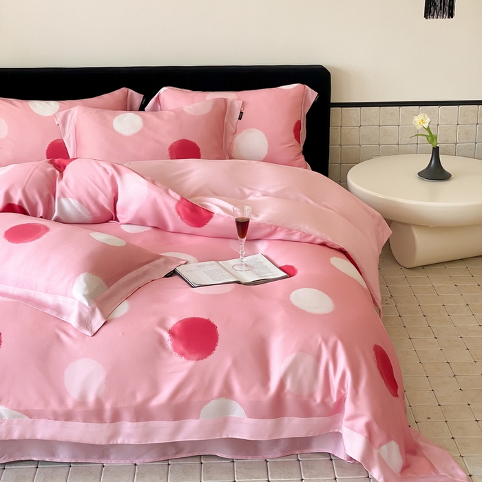 91家纺网 家纺一手货源 找家纺 优悦 2024新款天丝印花四件套 波普时尚-粉