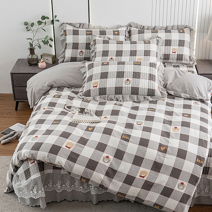 91家纺网 家纺一手货源 找家纺 （总）浩浩家纺 2024新款软糯印花泡泡棉蕾丝床盖四件套 被套款