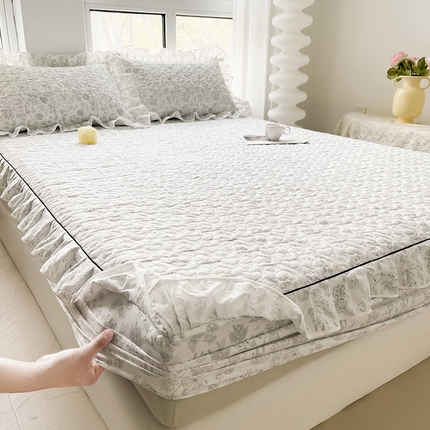 宜凡家纺 2024新款全棉印花夹棉床笠三件套 告白小熊