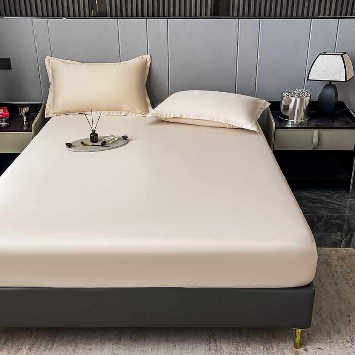 91家纺网 家纺一手货源 找家纺 宅家居 2024新款贡缎水洗真丝单品床笠三件套 香槟金