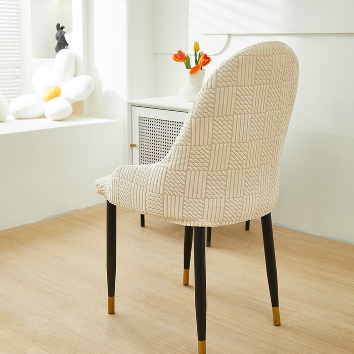 91家纺网 家纺一手货源 找家纺 共鸣沙发套 2024新款摇粒绒提花交织纹系列椅套（扶手款弧形椅套） 格纹-米白