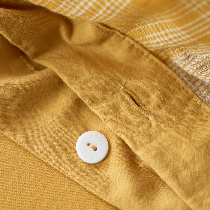 91家纺网 家纺一手货源 找家纺 安莱生活 2024年新品双层纱拼布田园纽扣款四件套 拼布田园纽扣款-姜黄