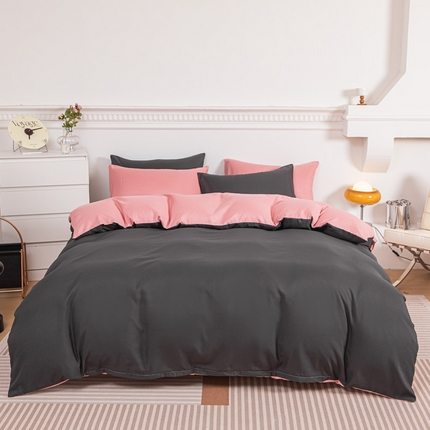 91家纺网 家纺一手货源 找家纺 （总）莎臣豹 2025新款水洗棉磨毛纯色双拼简约风撞色四件套