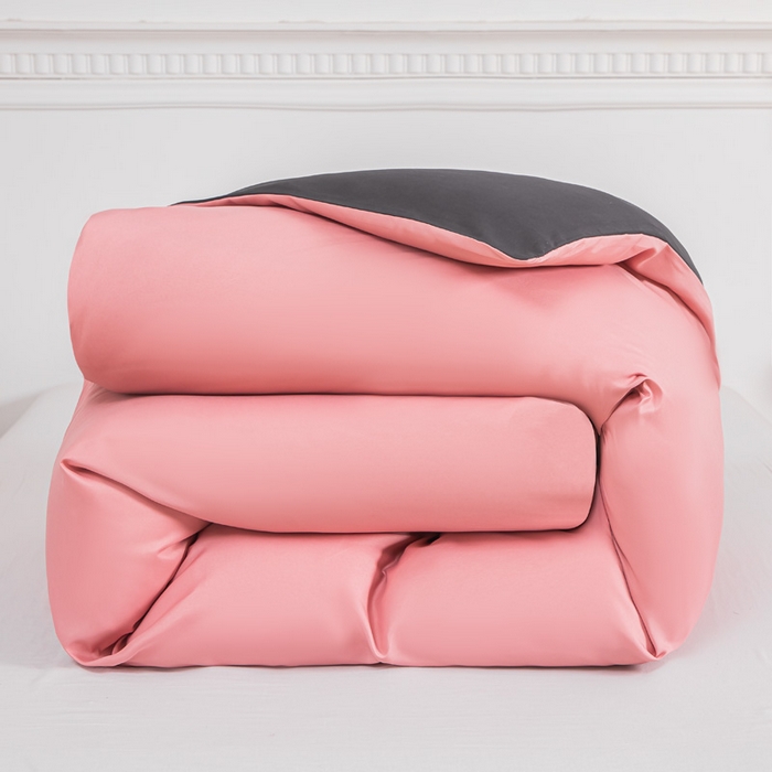 91家纺网 家纺一手货源 找家纺 莎臣豹 2025新款水洗棉磨毛纯色双拼简约风撞色四件套 甜豆沙爱上高雅灰