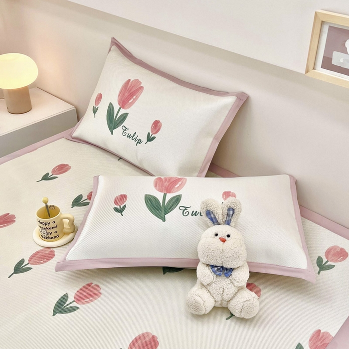 91家纺网 家纺一手货源 找家纺 全季家居 2024新款5A抗菌小清新数码印花冰藤席 郁金香（床席款）