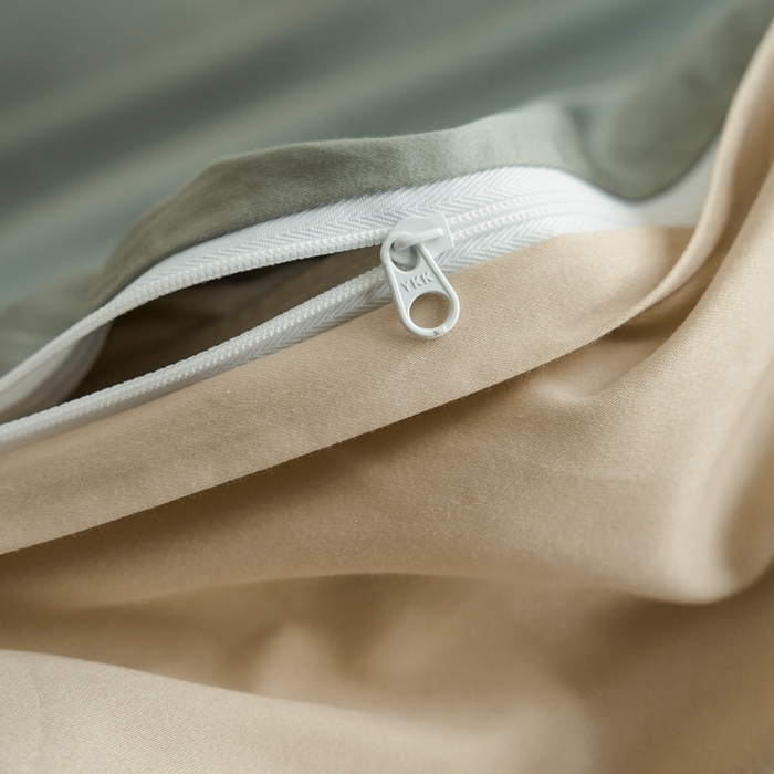 91家纺网 家纺一手货源 找家纺 安莱生活 2024新款100s长绒棉贡缎双拼四件套 水绿-棕灰