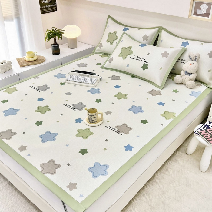 91家纺网 家纺一手货源 找家纺 全季家居 2024新款5A抗菌小清新数码印花冰藤席 彩色星星（床席款）