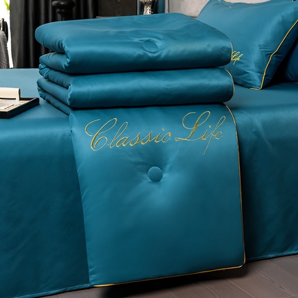 91家纺网 家纺一手货源 找家纺 （总）益多眠 2024爆款水洗真丝夏被四件套冰丝夏被轻奢夏被空调被羽毛夏被四件套绣花夏被