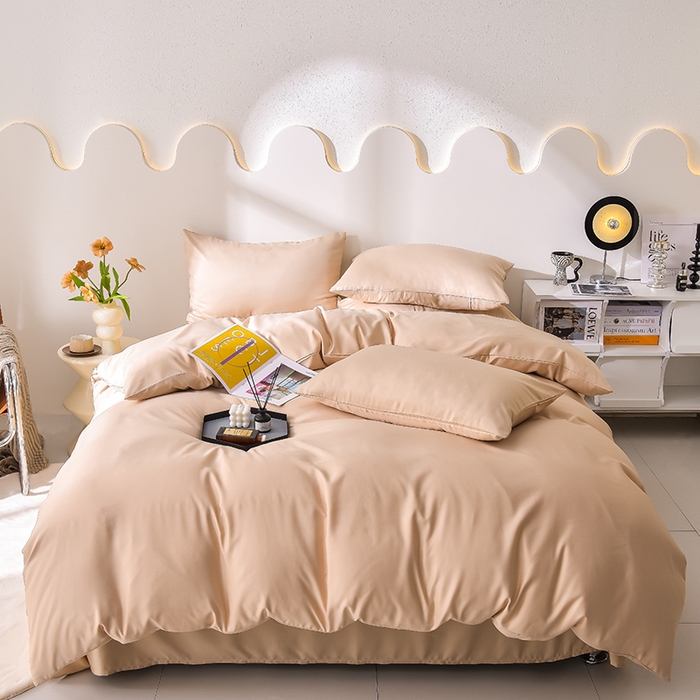 91家纺网 家纺一手货源 找家纺 简爱家纺 2025新款水洗真丝四件套 奶茶咖