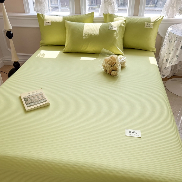 91家纺网 家纺一手货源 找家纺 眠博士 2024新款A类轻奢时尚全棉60贡缎提花床笠 床笠-提花豆绿