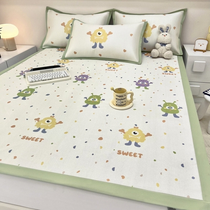 91家纺网 家纺一手货源 找家纺 全季家居 2024新款5A抗菌小清新数码印花冰藤席 多巴胺（床席款）