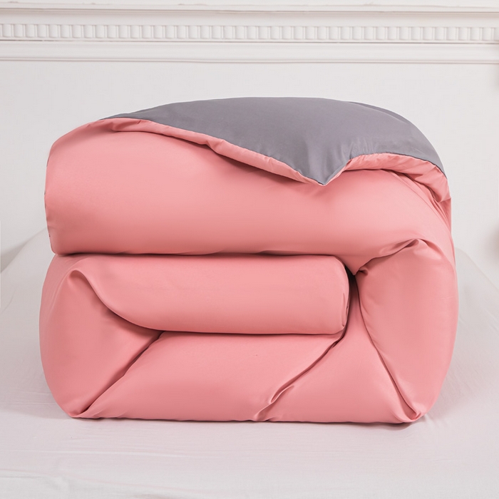 91家纺网 家纺一手货源 找家纺 莎臣豹 2025新款水洗棉磨毛纯色双拼简约风撞色四件套 甜豆沙爱上浅灰