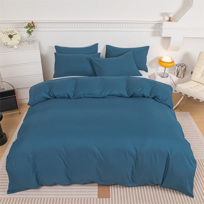 91家纺网 家纺一手货源 找家纺 莎臣豹 2025新款水洗棉磨毛纯色双拼简约风撞色四件套 宝蓝