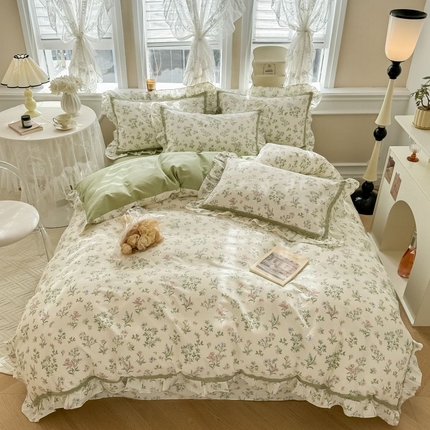 91家纺网 家纺一手货源 找家纺 眠屿家纺 2024新款全棉40支13372花边四件套 绿野仙踪