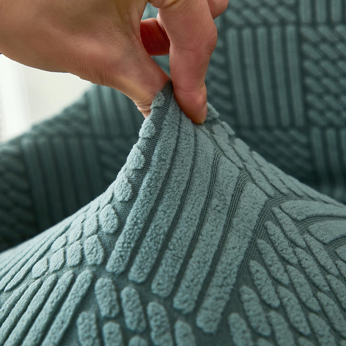 91家纺网 家纺一手货源 找家纺 共鸣沙发套 2024新款摇粒绒提花交织纹系列椅套（扶手款弧形椅套） 格纹-墨绿