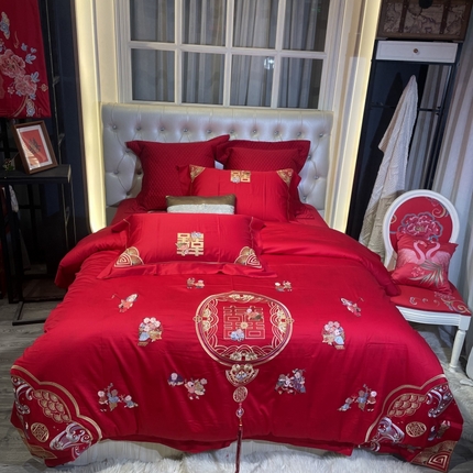 91家纺网 家纺一手货源 找家纺 （总）玖玖爱 2024新款100支提花婚庆四件套