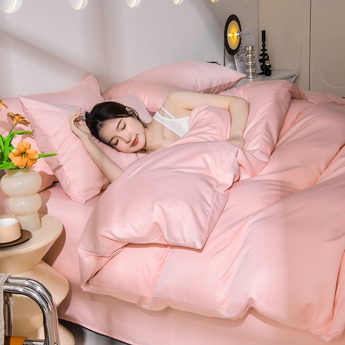 91家纺网 家纺一手货源 找家纺 简爱家纺 2025新款水洗真丝四件套 戴妃粉