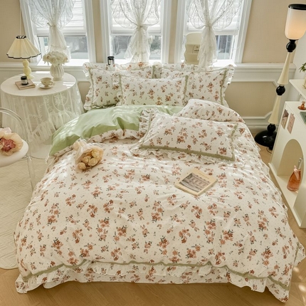 91家纺网 家纺一手货源 找家纺 眠屿家纺 2024新款全棉40支13372花边四件套 絮语