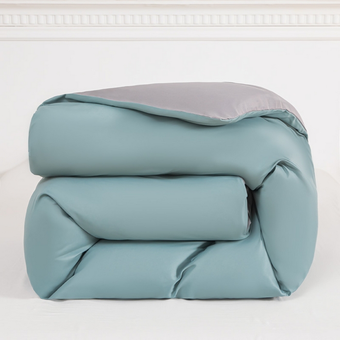 91家纺网 家纺一手货源 找家纺 莎臣豹 2025新款水洗棉磨毛纯色双拼简约风撞色四件套 豆绿爱上浅灰