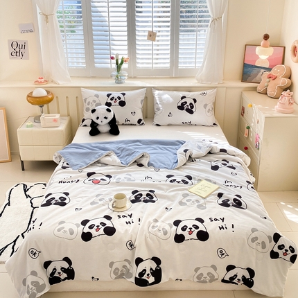 91家纺网 家纺一手货源 找家纺 八方汇 2024新款A类水洗棉印花大豆夏被 可爱熊猫