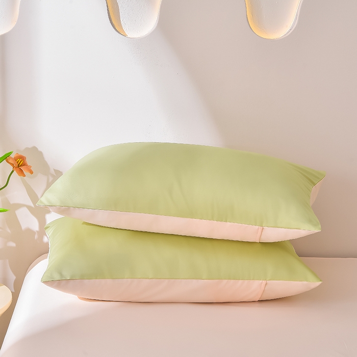 91家纺网 家纺一手货源 找家纺 简爱家纺 2025新款水洗真丝四件套 仙草绿+暖杏色