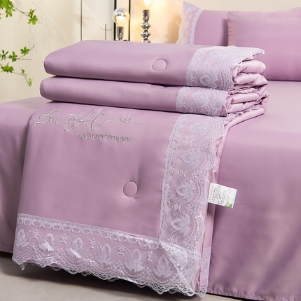 91家纺网 家纺一手货源 找家纺 （总）益多眠 2024爆款水洗真丝夏被四件套冰丝夏被轻奢夏被空调被羽毛夏被四件套绣花夏被