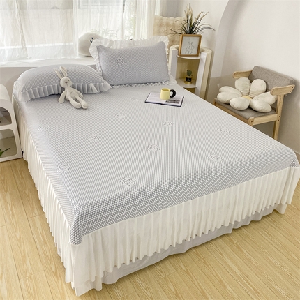 2024新款抗菌凉豆豆提花床裙款凉席-花朵系列 冰豆豆花朵系列-床裙款 淡雅灰