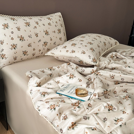 青螺家纺 2024喷汽133全棉小花边大豆夏凉被四件套卡通清新小碎花纯棉空调被  茉芸 