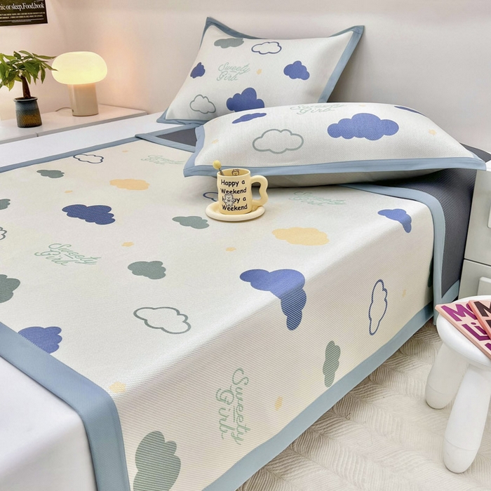 91家纺网 家纺一手货源 找家纺 全季家居 2024新款5A抗菌小清新数码印花冰藤席 云朵（床席款）