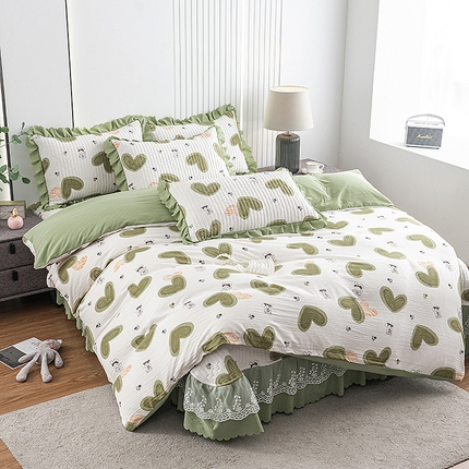 91家纺网 家纺一手货源 找家纺 （总）浩浩家纺 2024新款软糯印花泡泡棉蕾丝床盖四件套 被套款