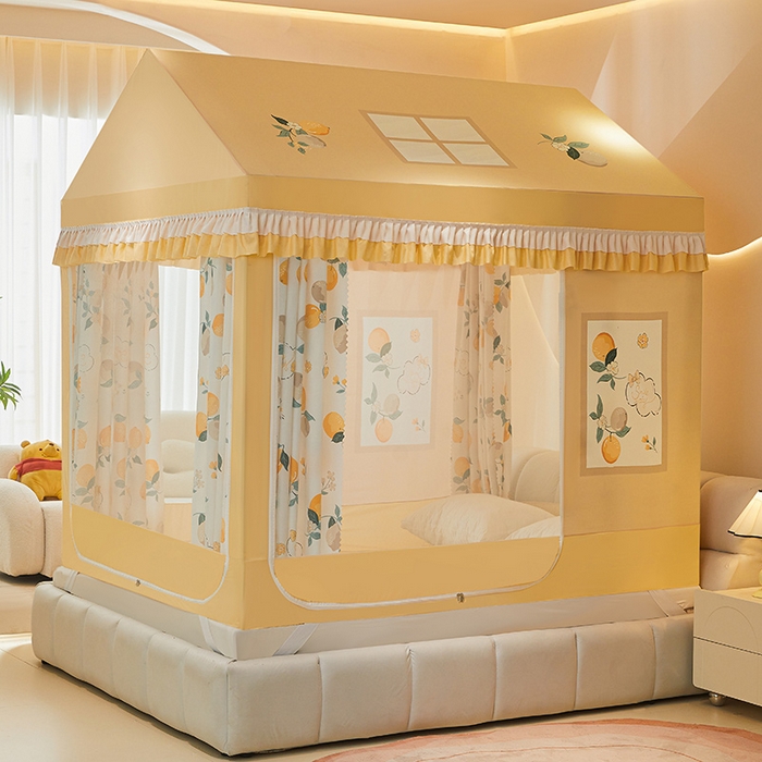 91家纺网 家纺一手货源 找家纺 迪凡保罗 2025新款城堡遮光防摔坐床蚊帐 清新柠檬